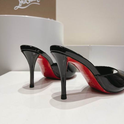Black Open-Toe High Heel Mules